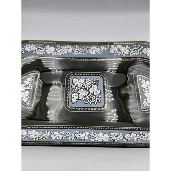 Smoky Glass Tray Plate With White & Gold Accent Console Dish Serving Platter - Picture 10 of 12